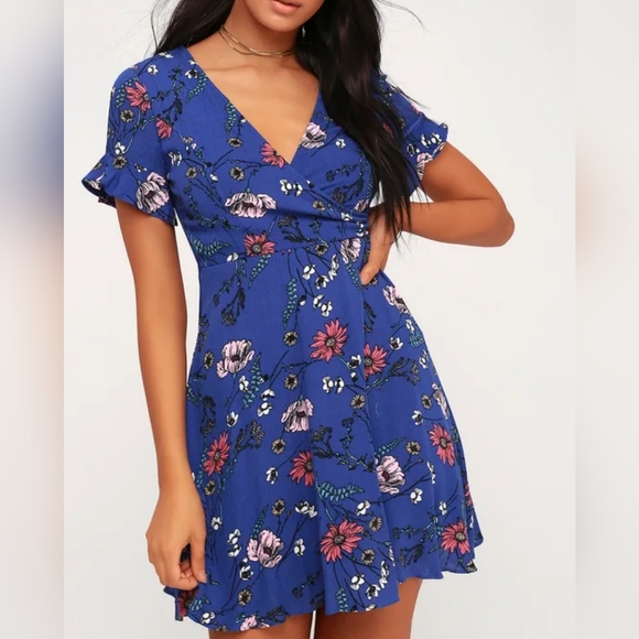 Lulu’s Botanical Bounty Blue Floral Print Skater Dress Size XL - Picture 1 of 6